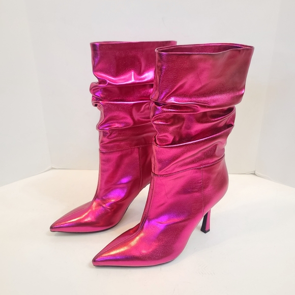 Jeffrey Campbell | Guillo Ruched Heeled Boots in Fuchsia Metallic Pink Size 7 - Picture 8 of 16